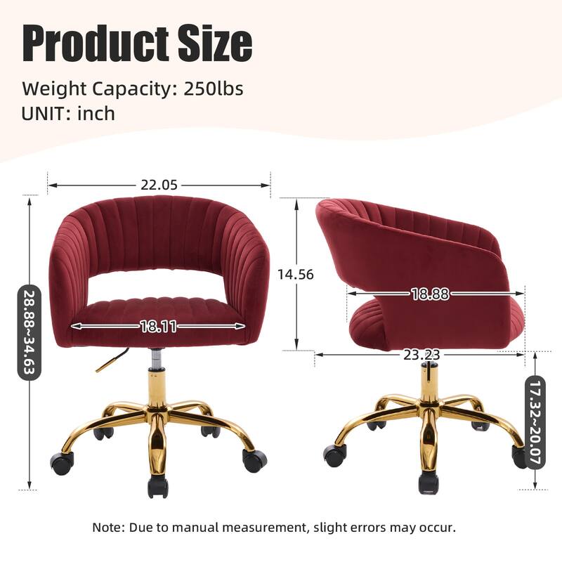 HOMEFUN Velvet Upholstered Swivel Adjustable Height Home Office Chair With Wheels