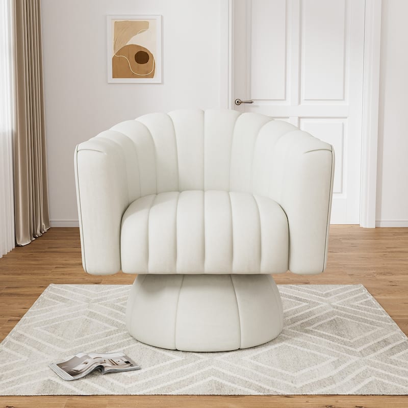 Ouyessir Mid-Century Leather Oversized Swivel Accent Barrel Chairs - Beige