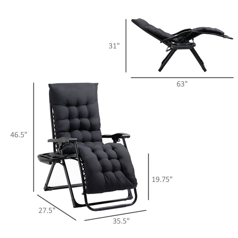 Outsunny Zero Gravity Chair, Folding Reclining Lounge Chair with Padded Cushion, Side Tray for Indoor and Outdoor