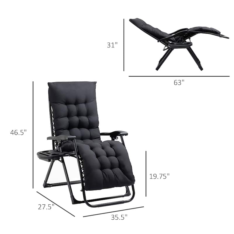 Zero Gravity Chair, Folding Reclining Lounge Chair with Padded Cushion, Side Tray for Patio, Camping, and Backyard