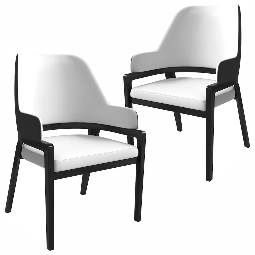 Ethora Leather Dining Chair with Curved Open Back and Rubberwood Legs Set of 2