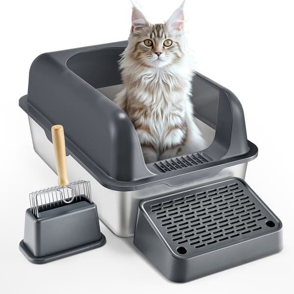Cat Litter Box, XL Extra Large Stainless Steel Cat Litter Box with Scoop,  Fit for Big Cats - On Sale - Bed Bath & Beyond - 41561741