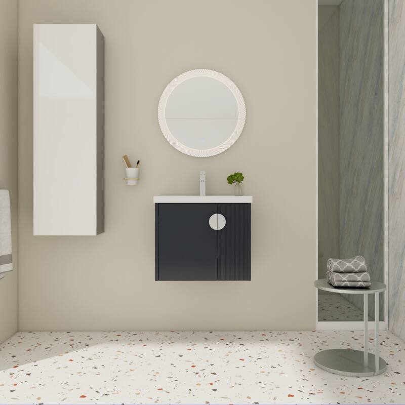 Modern Wall-Mounted Bathroom Vanity with Ceramic Sink, Soft-Close Doors, and 3 Pairs of Metal Handles for Customization