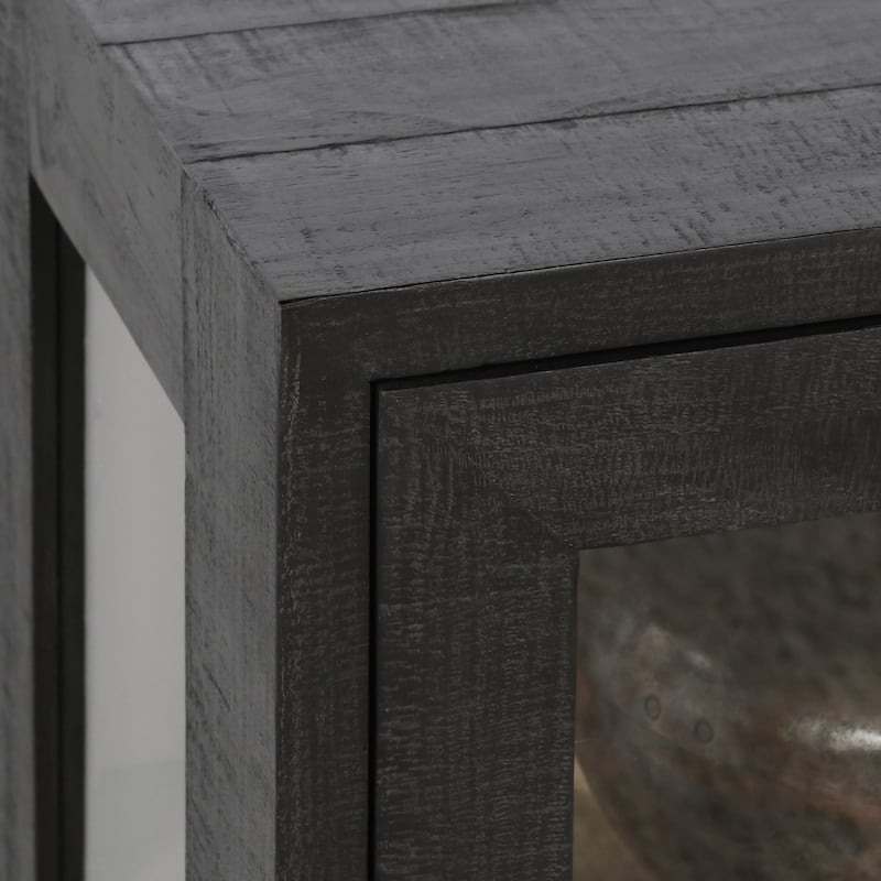 Classic Home Larson Two-Door Glass and Oak Wood Cabinet