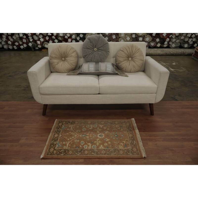 Hand Knotted Oriental 100% Wool Carpet Traditional All-Over Brown Ziegler Area Rug - 3' 1'' X 2' 1''