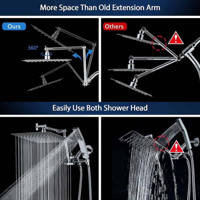 Bathlet 10" Rainfall Shower Head And 16" Adjustable Extension Arm Combo