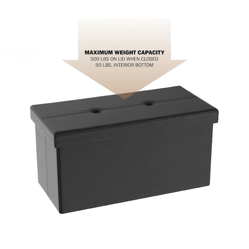 Lavish Home Faux Leather Storage Ottoman, Black