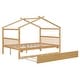 preview thumbnail 38 of 110, Creativity House Bed Twin/ Full Size Frame with Trundle for Boys Girls, Wood Platform Bed with Roof No Box Spring Needed