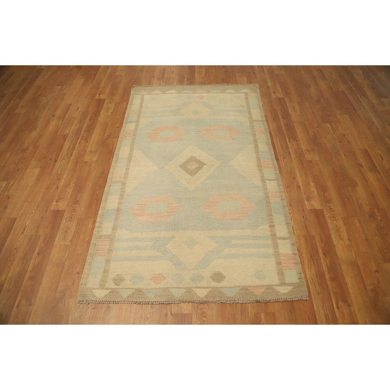 Hand Woven Oriental 100% Wool Carpet Southwestern Tribal Greys & Charcoal Kilim Area Rug - 5' 3'' X 3' 2''