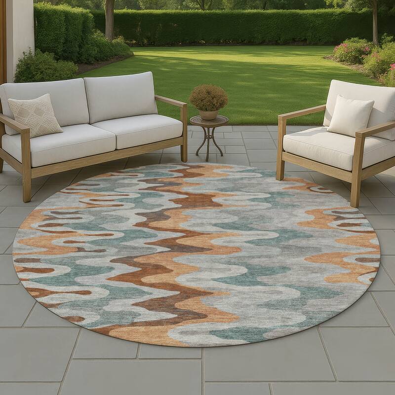 Machine Washable Indoor/ Outdoor Modern Mason Chantille Rug - Silver - 8' x 8'