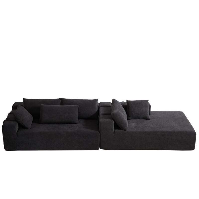 Free Combination Chenille Upholstered L-shaped Sectional Sofa with Loveseat and Single Chaise Living Room Couch Set with Pillows