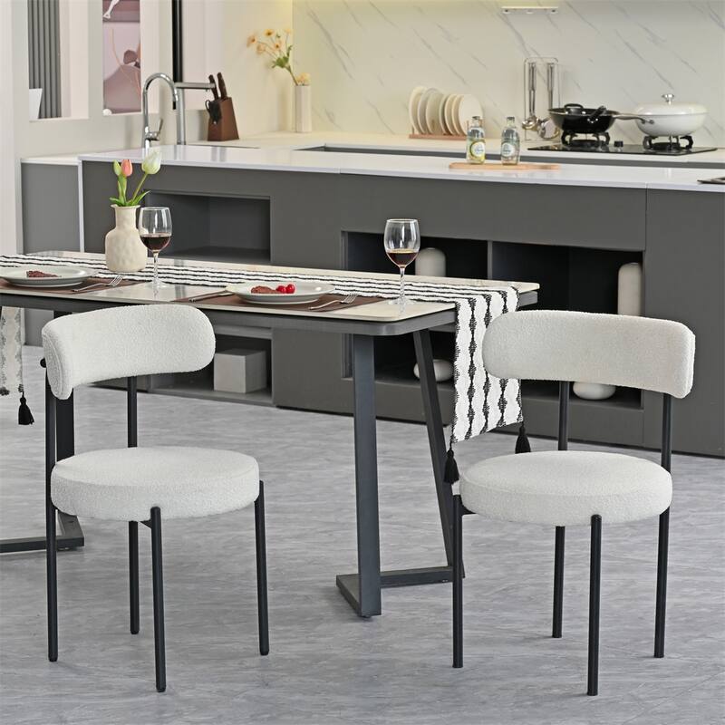 Boucle Dining Chairs Set of 2, Curved Backrest Chair