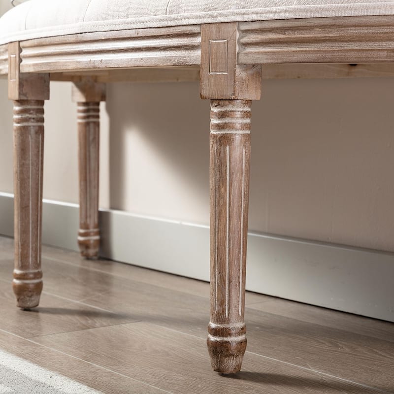 49" Semi Circle Ottoman Bench Seat,Birch Frame, Rubber Wood Legs
