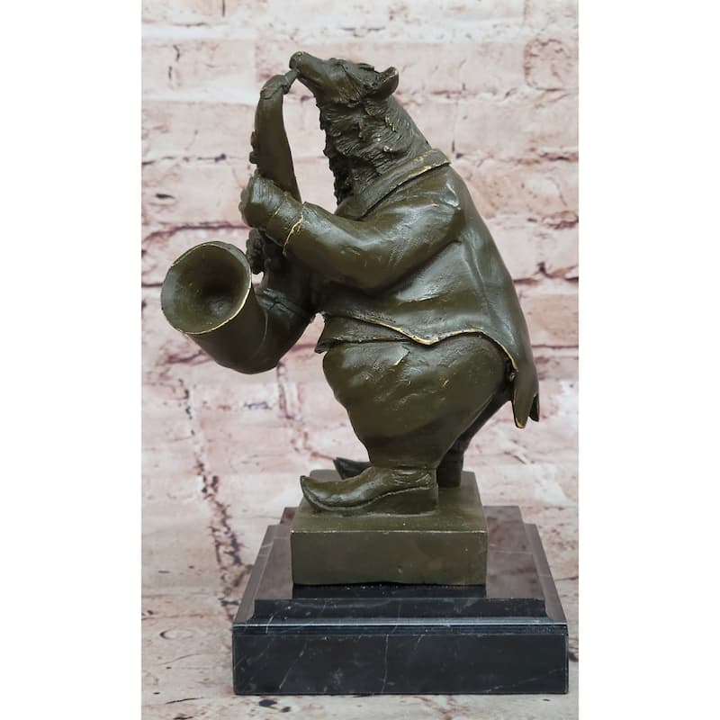 Bear Playing Saxophone Bronze Sculpture - Whimsical Animal Music Art