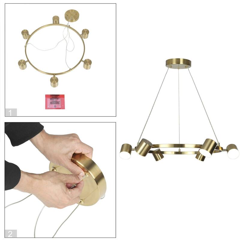 Mid-Century Modern 6-Light Gold LED Wagon Wheel Chandelier Metal Pendant Lights for Dining Room