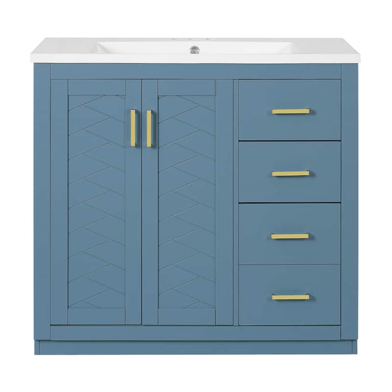 36" Freestanding Bathroom Vanity Set with Ceramic Sink – Solid Wood Storage Cabinet, 3 Soft-Close Drawers & Doors‌