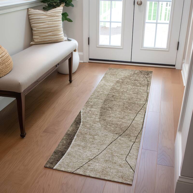Machine Washable Indoor/ Outdoor Chantille Modern Abstract Rug - Brown - 2'3" x 7'6"