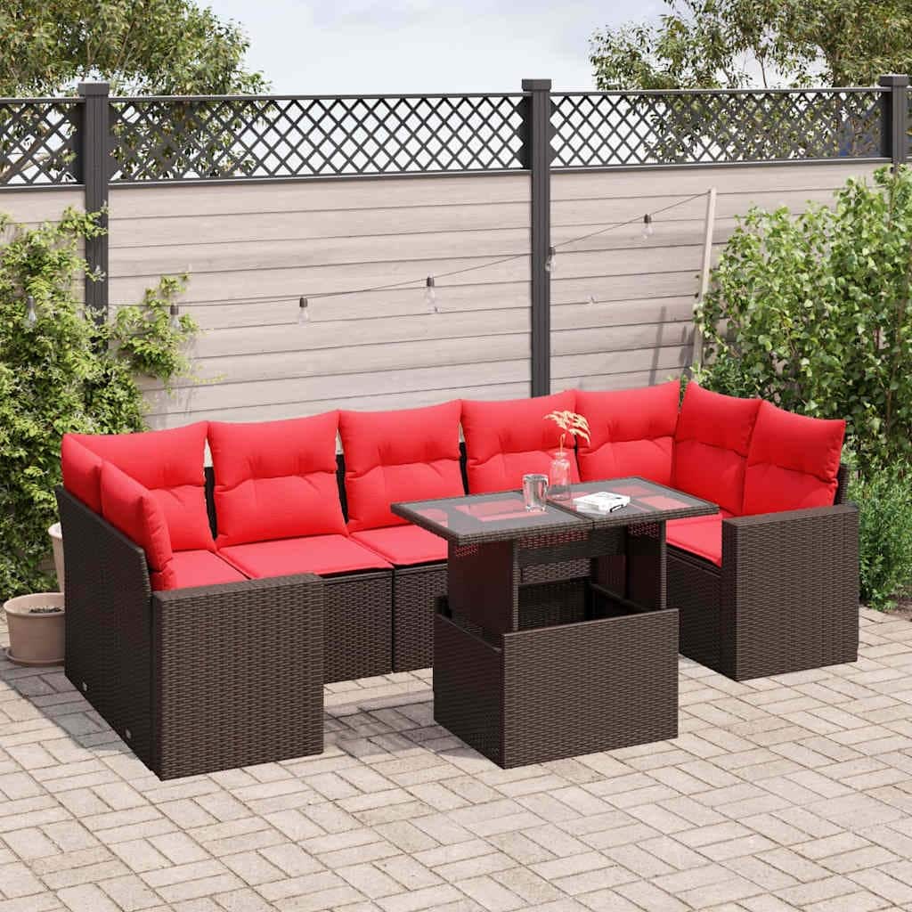 vidaXL Patio Sofa Set with Cushions and Table Outdoor 8 Piece Poly Rattan - 24.4 x 24.4 x 27.2