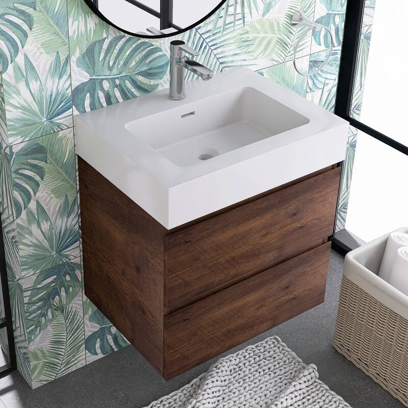 Single Sink Floating Bath Vanity in with Solid Surface Top