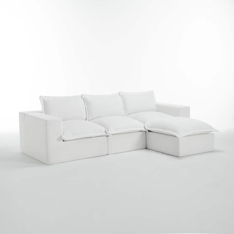 Chenille No Assembly Modular Sectional Sofa Cloud Couch with Ottoman - Beige-4Piece