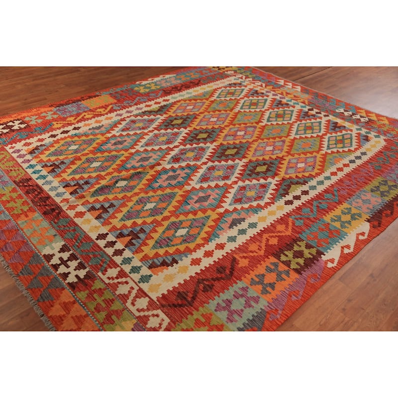 Kilim Oriental Area Rug Hand-Woven Wool Carpet - 8'2" x 9'8"