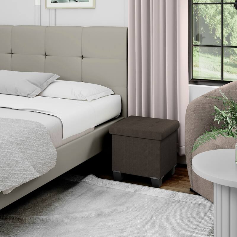 Empyrean Tuffted Folding Foot Rest Storage Ottoman Bench with Storage Bins