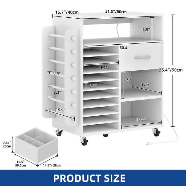 Moasis Craft Organizer Storage Cart with Power Outlet And Adjustable Shelves