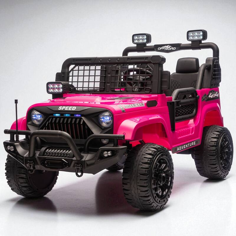 24V 2-Seater Kids Ride On Truck with Remote Control, Dual Motors, LED Headlights, Bluetooth Music, USB/MP3 & 4-Wheel Suspension - Pink