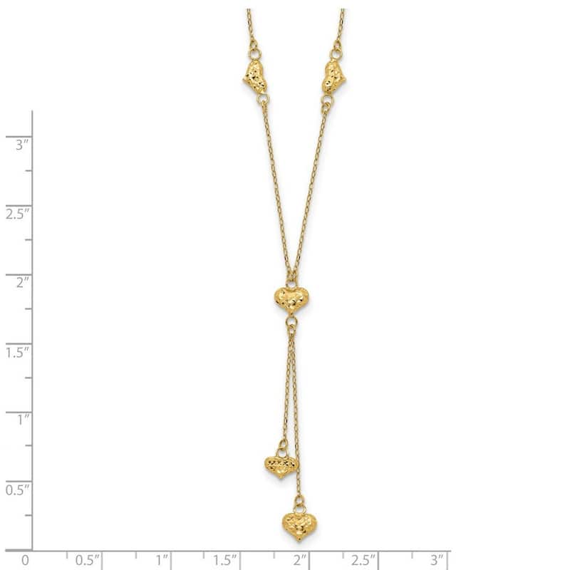 Curata 14k Yellow Gold DoublePuffed Heart Y Lariat Necklace, 16"