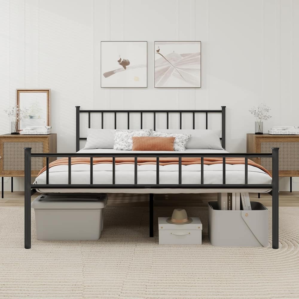 alazyhome Classic Metal Platform Bed Frame Steel Slat Support, Black