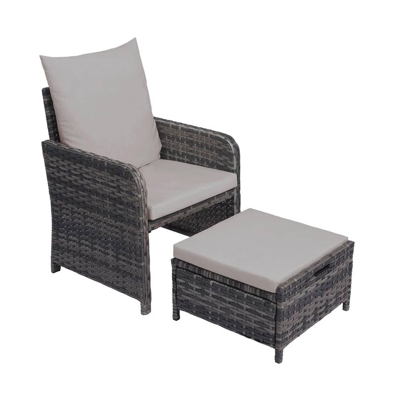 5 Pieces Patio Chair Ottoman Conversation Set with Cushions Table