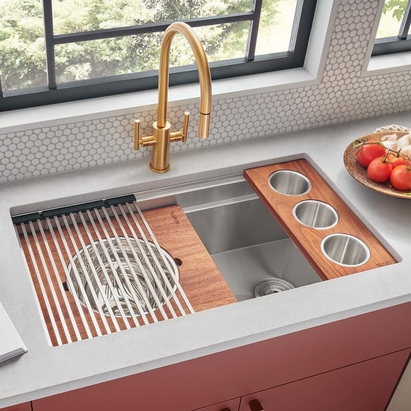 slide 2 of 15, Ruvati 39-inch Workstation Dual Tier Kitchen Sink Undermount 16 Gauge Stainless Steel - RVH8299 - 39" x 19″