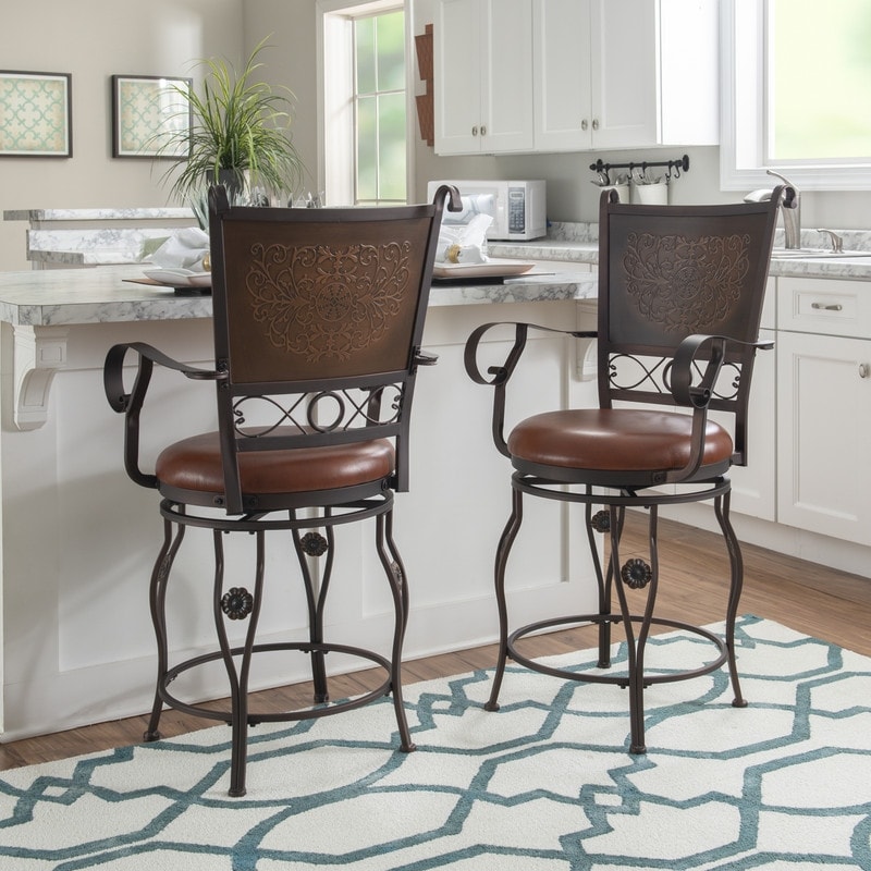 Linon Aberdeen Stamped Back Big and Tall Counter Stool with Arms