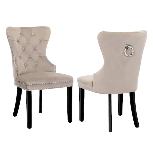 Grandview Tufted Upholstered Dining Chair (Set of 2) with Nailhead Trim and Ring Pull - Taupe