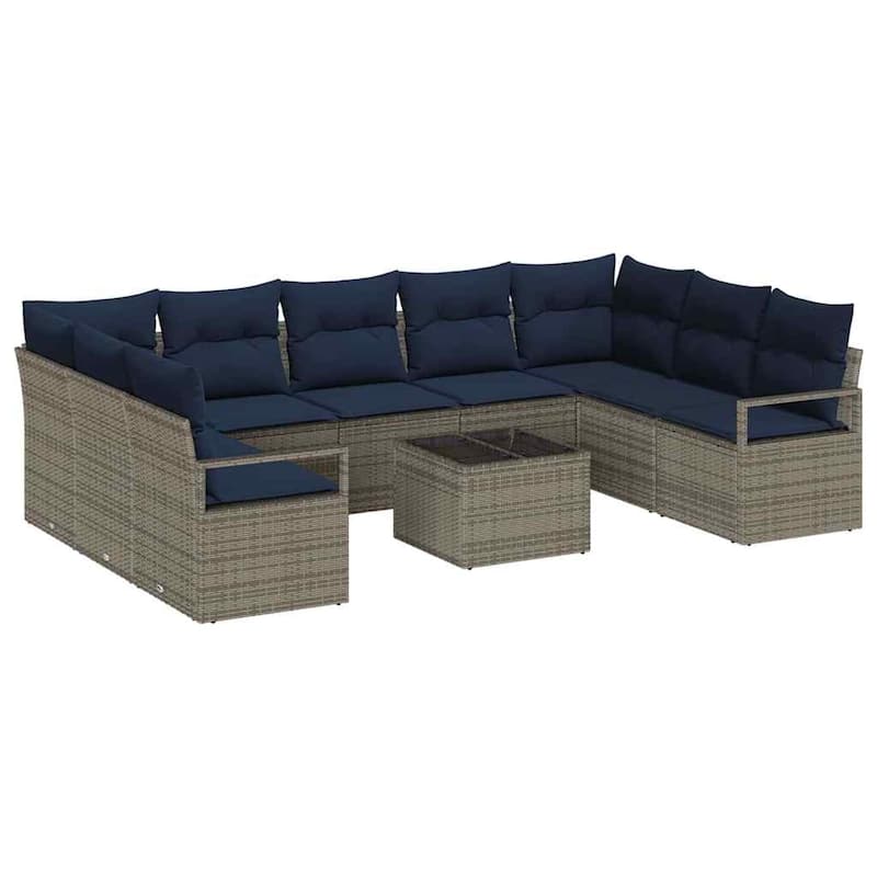 vidaXL 10 Piece Garden Sofa Set with Cushions - 113.8×69.7×27.2