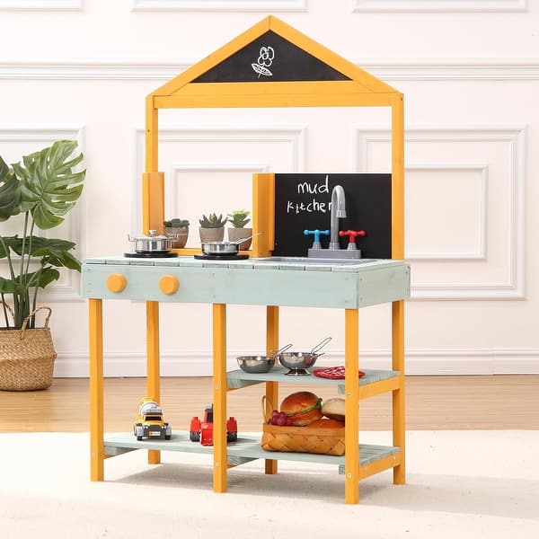 slide 2 of 4, Wooden Play Kitchen,Outdoor Mud Kitchen Indoor/Outdoor Pretend Playset for Toddler Boys & Girls