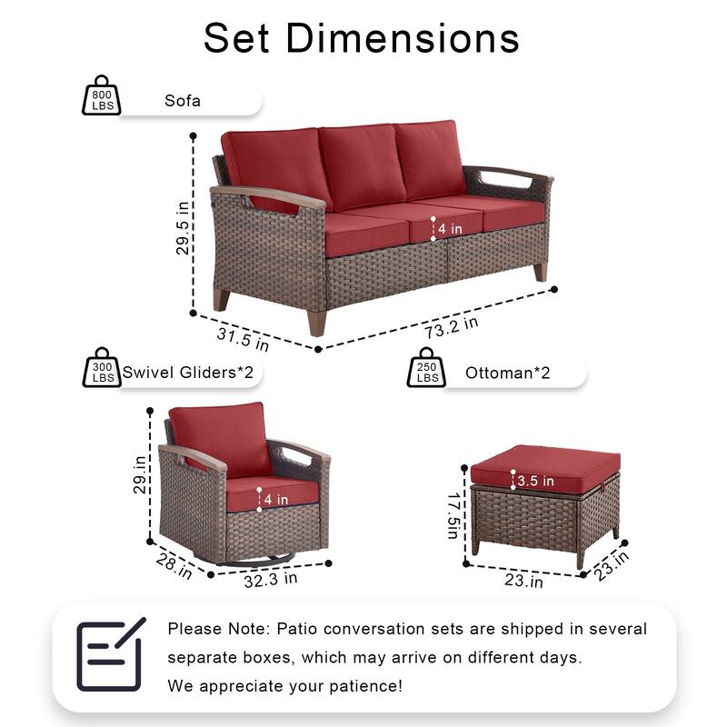 Pocassy Outdoor Brown Wicker Funitre with Cushion Set