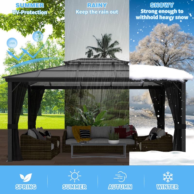VEIKOUS 12' x 16' Outdoor Patio PC Gazebo, Aluminum Double Hardtop Gazebo Pergola
