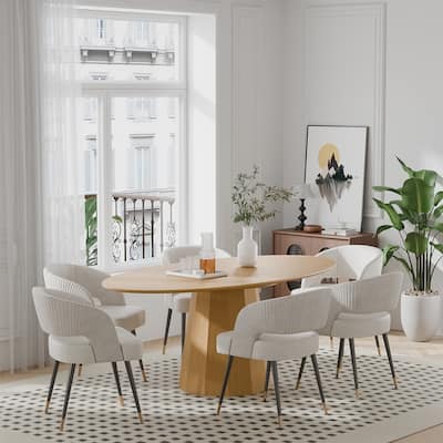 67" Dovelina Oval Dining Table with Rattan Double Pedestal for 6 People
