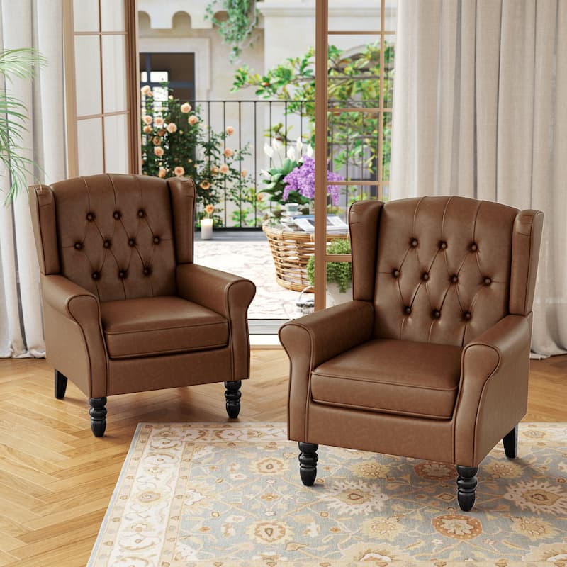 Button Tufted Wingback Upholstered Accent Chairs Set of 2