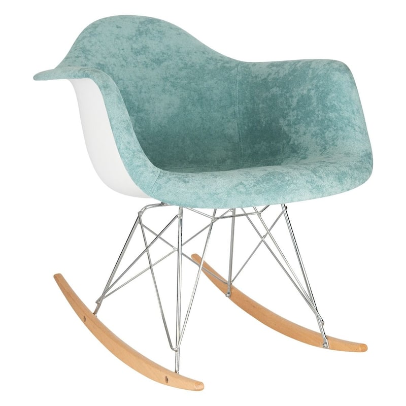 Wilson Contemporary Modern Velvet Rocker Chair - Nursery Rocking Accent Chair for Home Living Room Bedroom Patio - Teal