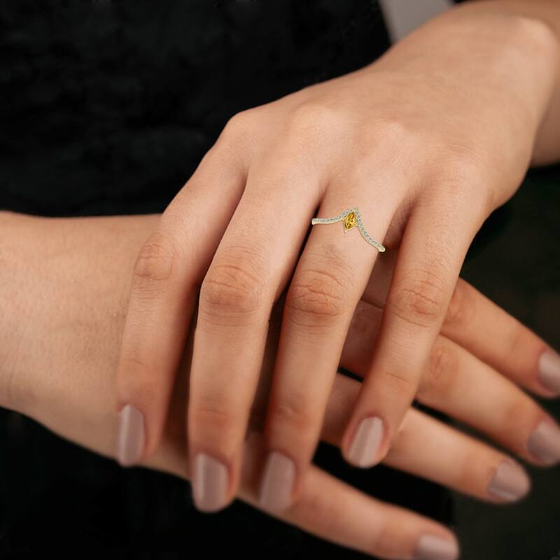 Marquee Jewels 1/4 Carat TW Citrine and Diamond V Shape Ring in 10K Yellow Gold