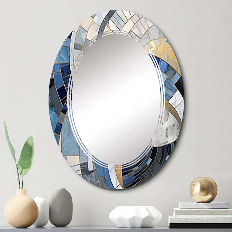 Designart "Gold Constructing Blue Realms I" Abstract Shapes Modern Wall Mirror - 20in.x30in.