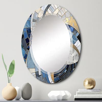 Designart "Gold Constructing Blue Realms I" Abstract Shapes Modern Wall Mirror