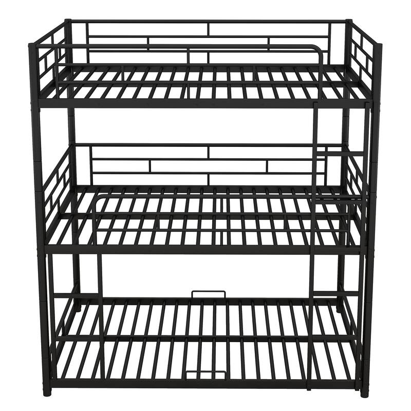 Triple Bunk Bed Metal Structure Bedframe Sturdy Steel Slat Support Easy Assembly for Dorm Multi-Child Families