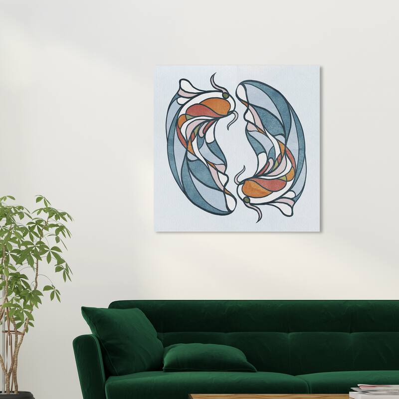Wynwood Studio Canvas Animals Koy Circles Blue and Amber Nautical & Coastal Wall Art Canvas Print - 30 x 30