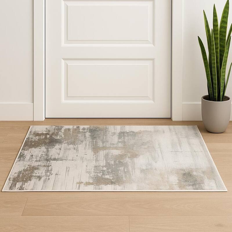 HomeRoots Abstract Contemporary Rectangle Area Rug - 36.00 in. x 24.00 in. x 0.30 in. - Brown/Gray - 36.00 in. x 24.00 in.  x 0.30 in. - Rectangle