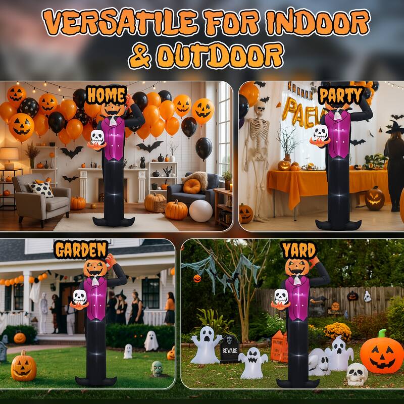 12 Feet Halloween Inflatable Pumpkin Man with Skull LED Lights for Outdoor or Indoor Decoration