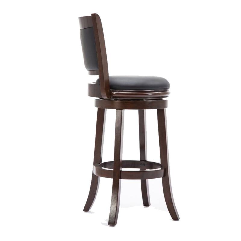 Round Wooden Swivel Barstool with Padded Seat and Back - 19.5 H x 43.5 W x 18 L Inches
