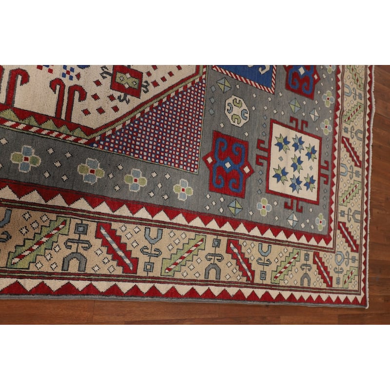 Grey Traditional Kazak Oriental Area Rug Handmade Wool Carpet - 6'7" x 10'1"